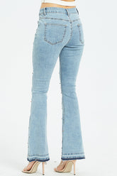 Jeans mit weitem Bein und Blumenstickerei in voller Größe